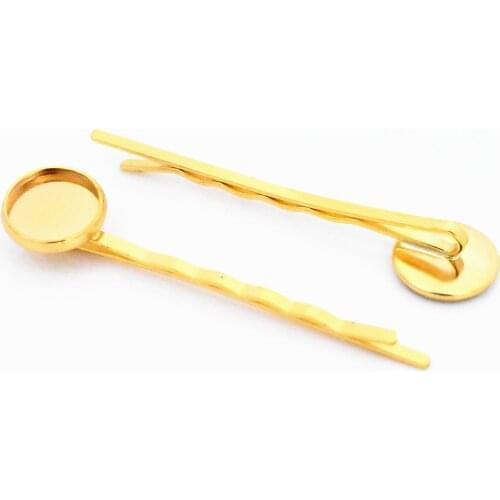 12mm 10pcs High Quality Classic Gold Color Plated Copper Material Hairpin Hair Clips Hairpin Base Setting Cabochon Cameo