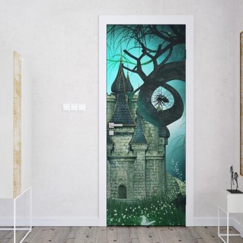 3D Magic castle Retro Wooden Door Stickers Creative Home Decor Decals Waterproof Enctrance Renovation Wallpapers 77x200cm