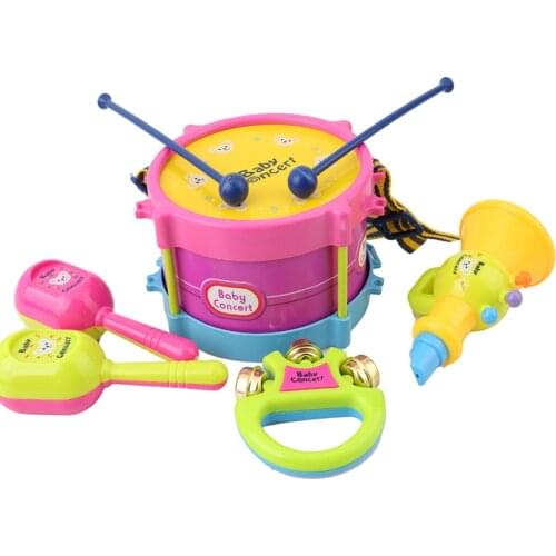 5pcs Educational Baby Kids Roll Drum Musical Instruments Band Kit Children Toy Baby Kids Gift Set