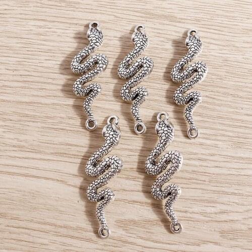 8pcs 14*44mm Punk Vintage Silver Color Alloy Snake Charms Connectors for Jewelry Making Necklaces Bracelets Pendants DIY Crafts