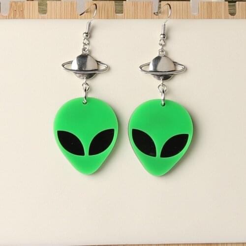 Laser Cut Acrylic Alien Head Earrings, Fluorescent Green Alien Earrings // Space Earrings // Kawaii // Pastel Goth // UFO