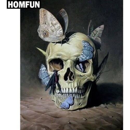 HOMFUN Full Square/Round Drill 5D DIY Diamond Painting "Skull Butterfly" Embroidery Cross Stitch 5D Home Decor Gift A03809