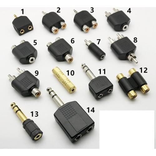 Audio Connecter Adaptor Plug 3.5 Stereo Plug RCA AV Splitter 6.5 Male to female Audio cable adapter RCA 1 to 2 90 degree BNC6.35