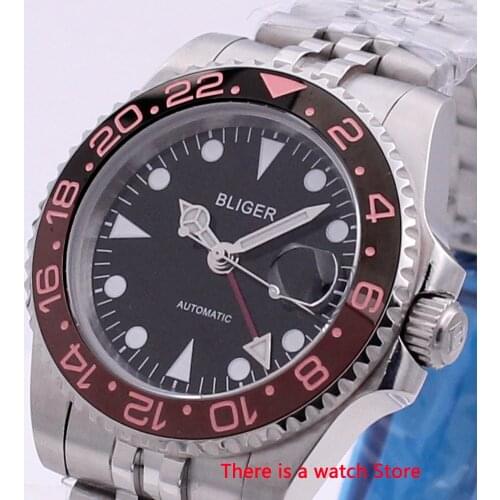 Bliger 40mm Automatic Mechanical Mens Watch Luxury Sapphire Crystal Vintage Clock GMT Watch Luminous Waterproof Wristwatch Men