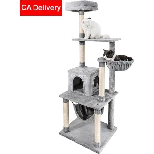 66.9 Inches Big Cat Scratching Tree Toys with Big Hammock House for Pet Cat Jumping Broad More Kittens Play Toys