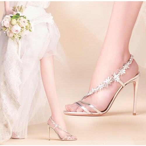 2021 summer new stiletto heels female pointed toe hollow crystal dress sandals sexy large size bridesmaid party wedding shoes