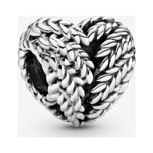 Genuine 925 Sterling Silver Grains Heart Charms Metal Beads Fit Pandora Bracelet for Women Jewelry Gift