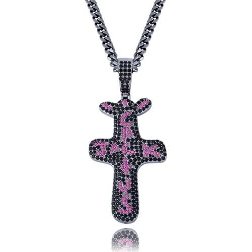 Hip Hop Back AAA CZ Stone Paved Bling Ice Out Solid Cactus Jack Cross Pendants Necklaces for Men Rapper Jewelry Drop Shipping