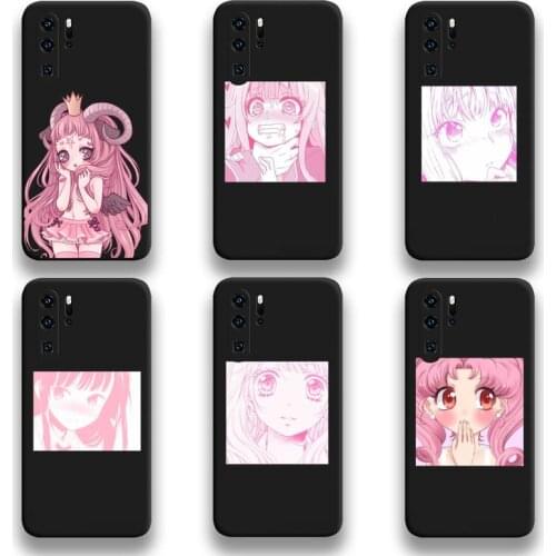 Hot Pink Manga Cute Japanese Anime Girl Phone Case For Huawei P20 P30 P40 lite E Pro Mate 40 30 20 Pro P Smart 2020