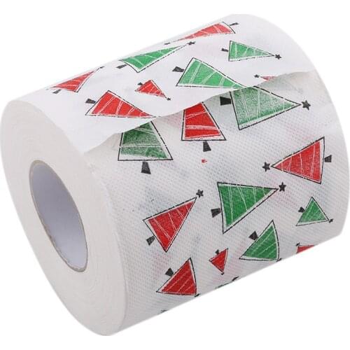 Home Bath Living Room Toilet Paper Tissue Xmas Decor Chirstmas Tree Patterns Toilet Paper Santa Merry Christmas Supplies 1Roll
