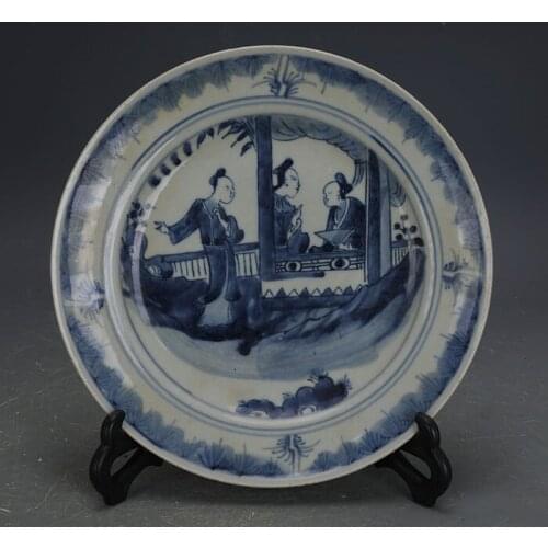 Qing Dynasty Guangxu porcelain handmade porcelain blue and white figure pattern porcelain plate