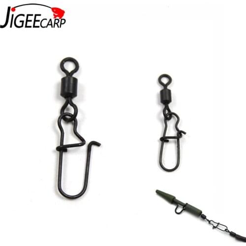 JIGEECARP 20pcs/lot Brass Rolling Swivel with Lock Snap Matt Black Carp Fishing Hook Lure Connector Sea Rock Fishing Accessories