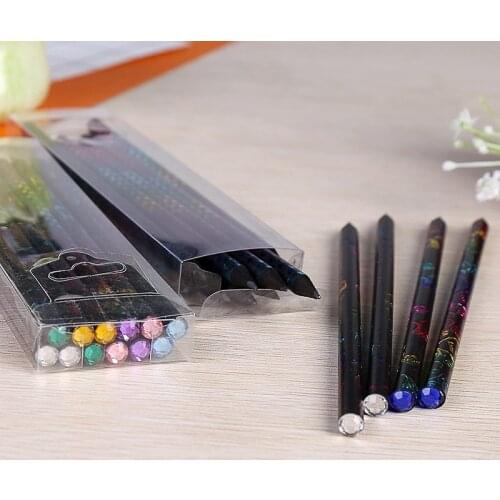 60pcs kawaii black wood pencil lot diamond painted pencils for school office writing cute student stationary supplies HB pencil