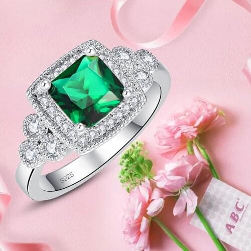 J.C Princess Cut Sapphire Pink Topaz Emerald 925 Sterling Silver Ring Size 6 7 8 9 Women Wedding Fine Jewelry Gift