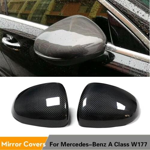 Carbon Fiber Side Rearview Mirror Caps Cover Trim for Mercedes-Benz A Class W177 2019 2020 LHD Carbon Look