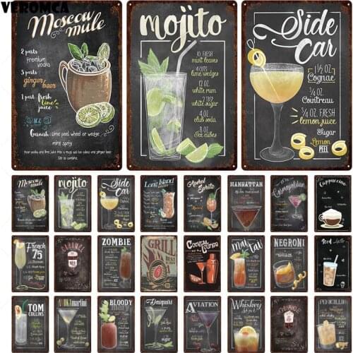Bloody Mary Mojito Vintage Metal Poster Beer Coffee Whisky Tin Sign Plaque Bar Club Home Cafe Restaurant Decoration Accessories