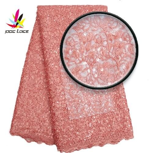 2019 Hot Sale African Embroidered Sequence Lace Fabric For Wedding New Design High Quality French Tulle Lace Fabric With Sequins
