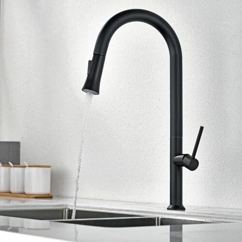 Brushed Gold Pull Out Kitchen Sink Water Tap Single Handle Cold And Hot Water Mixer Tap 360 Rotation Kitchen Faucet