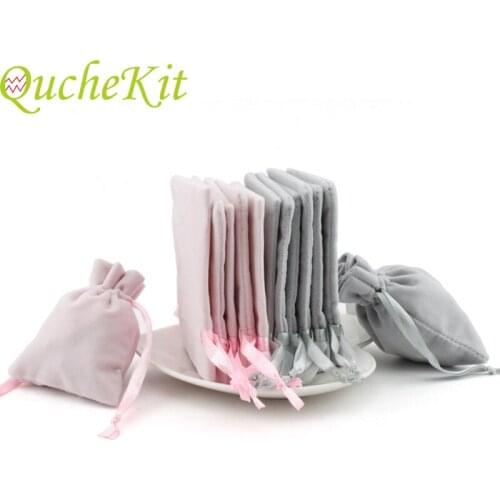 10pcs Pink Velvet Bags 8*10cm Jewelry Packing Drawstring Pouches Gray Velvet Gift Bags Christmas Decor Wedding Favor Candy Bags