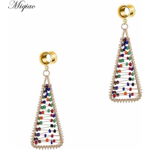 Miqiao 2pcs Hot New Product Stainless Steel Geometric Color Long Double Horn Ear Piercing Body Piercing Jewelry