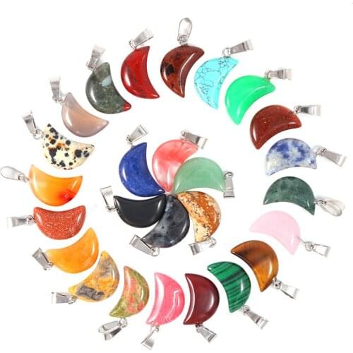 Fashion 1pcs Charms Natural Stone Crystal Quartz Agates Pendants Necklace Moon Shape For Party Gift DIY Making