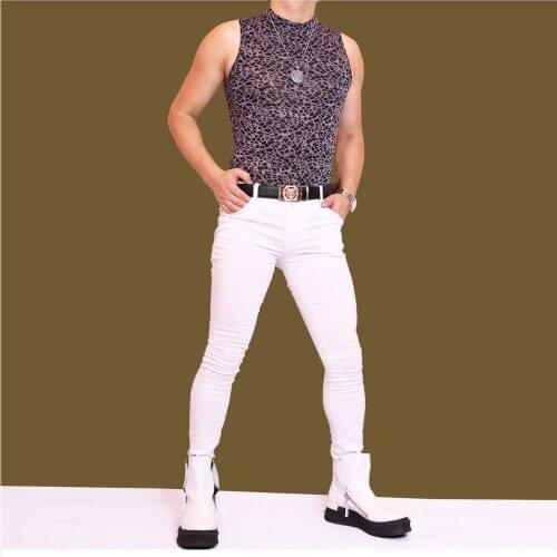 Men Plus Size Tight Jeans England Style Hair Stylist Trousers Slim Pencil Pants Boots Pants Male Gay Erotic Biker Jeans Legging