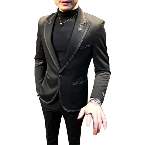 Spring and Autumn Men Blazer Jacket New British Style Personality Plaid Small Suit Youth Fashion Casual Single Coat