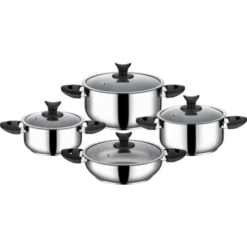 Induction Based 4'lü 8 Piece Steel Cookware Set Black 18/10 Stainless Steel 18/20/24/24 sets Cookware pan and frying pan