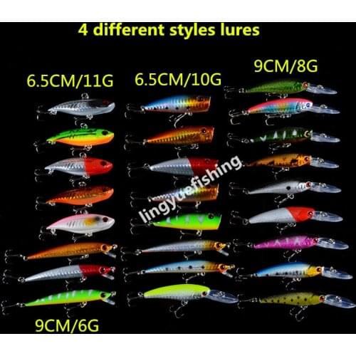 Hot 25pcs/lot Fishing Lure Set Mixed 4 Models Fishing Tackle 25 color Minnow lure VIB Lures Top Water Popper Mix Fishing Bait