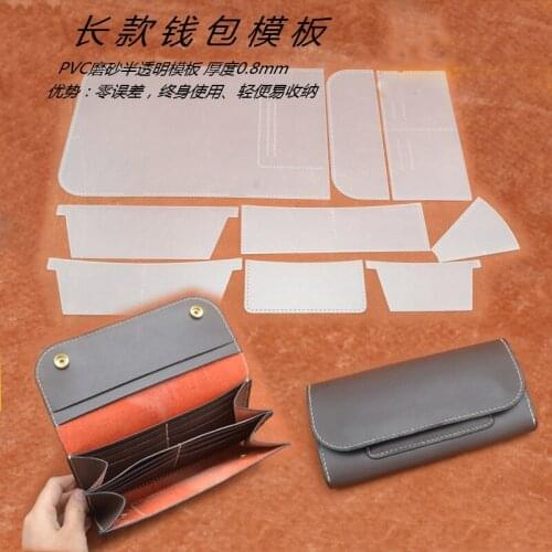 Designer leather craft women wallet long shape multi pocket pvc sewing pattern cutting template set