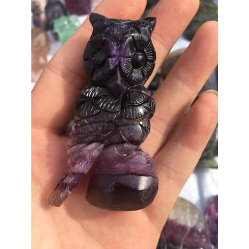 New style natural fluorite crystal carved owl ornaments, owl home decoration