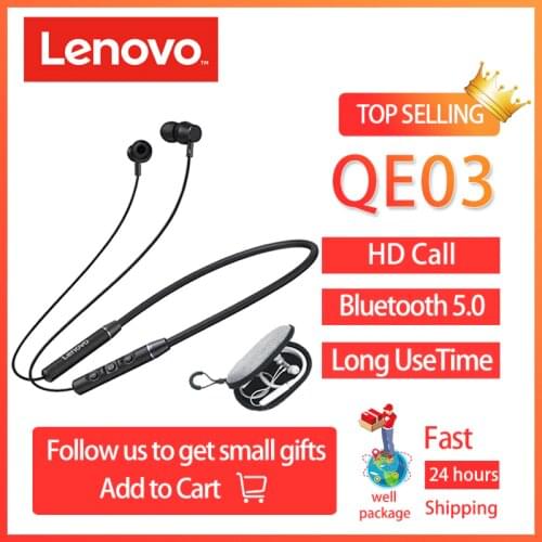 Original Lenovo QE03 V5.0 Wireless Neckband Bluetooth Earphones Sports Stereo Earbuds Magnetic Earphones Headset for Android iOS