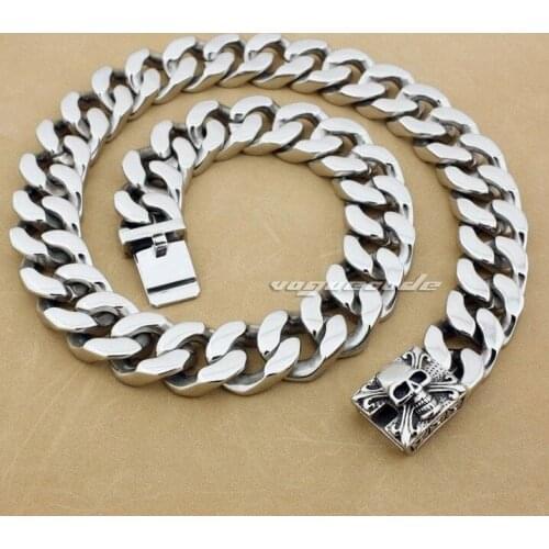 Huge and Heavy Punk Rocker Fashion Necklace Solid 316L Stainless Steel Cool Mens Biker Domineering Skull Necklace 5Q013N