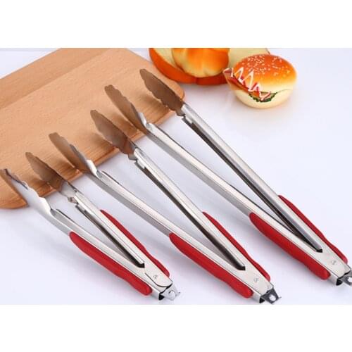 New Stainless Steel Food Tong Non-slip Heat-Resistant Handle Bread Clamp Dessert Clip Lock Design Lace Head Cooking Tongs