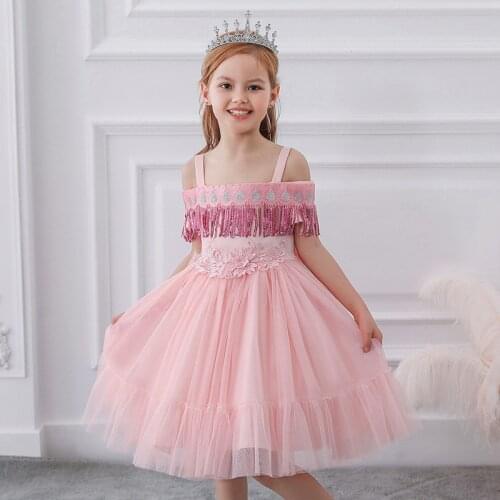 Sequin Dress For Girls Print Princess Dress Girl Birthday Wedding Dress Elegant Layered Tulle Design Kids Dresses