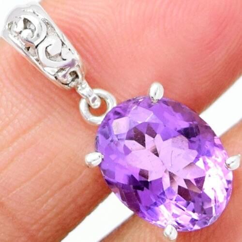 Genuine Amethyst Pendant 100% 925 Sterling Silver Jewelery 28 MM AP0927