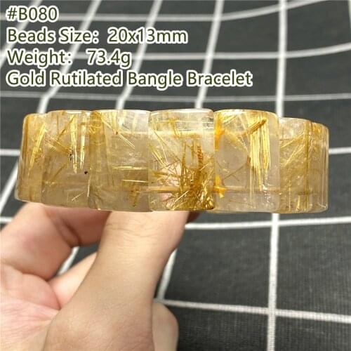 Natural Gold Rutilated Quartz Bracelet Jewelry For Women Men Wealth Healing 20x13mm Beads Titanium Stone Crystal Stretch Bangle