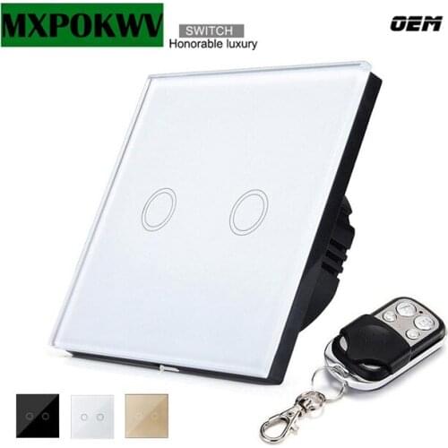 Remote Control Switch 2 Gang 1 Way RF 433mhz Wireless Smart Switch EU/UK Touch Glass Plate Smart Home Automation Module 220V