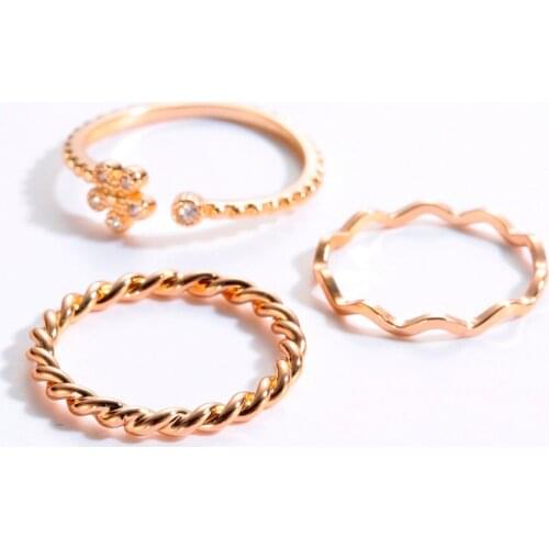 QIMING 3pcs/lot Knuckle Ring Women Party Birthday Gift Bridesmaid Statement Gold Jewelry Boho Flower Crystal Rings For Girls