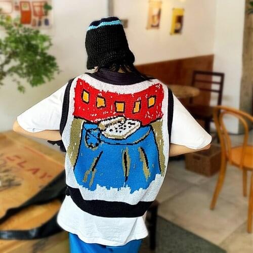 Designer Streetwear Knitted Shawl Coat Women Outerwear Autumn Spring Kawaii Pattern Casual Cardigans For Women Clothes SL326