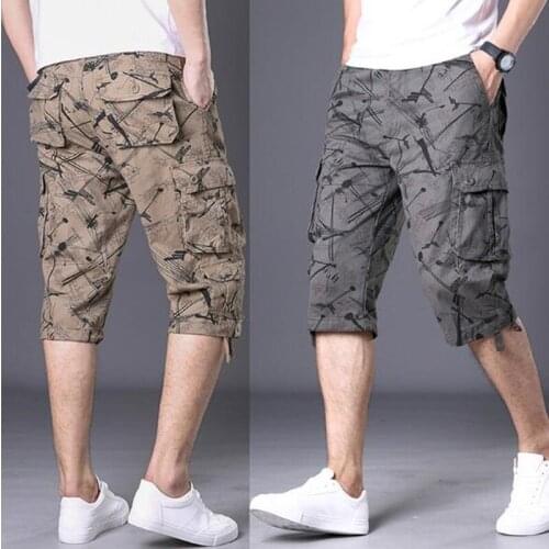 Summer Cargo Shorts Men Casual Design Printing Mens Shorts Multi-pocket Calf-length Short Pants Men