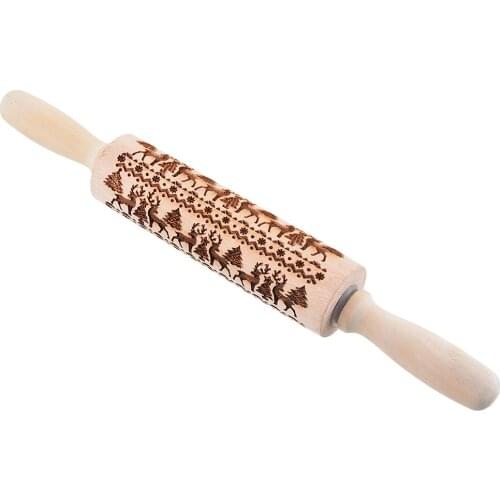 Snowflake Reindeer Christmas Tree Embossed Rolling Pin Laser Engraved Rolling Pin