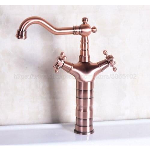 Basin Faucets Antique Red Copper Bathroom Sink Faucet Double Cross Handle Bath kitchen Mixer Hot and Cold Tap znf128