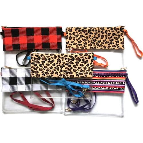 Buffalo Plaid Leopard Splice PVC Waterproof Clear Stadium Bags Crossbody & Wristlet for Women Summer Fashion Cell Phone Pouch