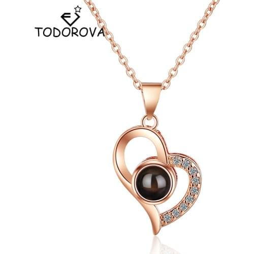 Todorova 100 Languages I Love You Heart Women Necklace Love Memory Projection Pendant Necklace Gifts for Mothers Day