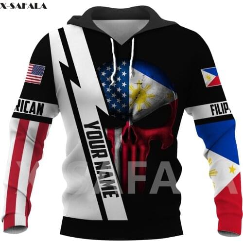 Philippines National Emblem Skull Country Map Flag 3D All Printed 4 Hoodie Man Women Harajuku Zipper Pullover Sweatshirt Jacket