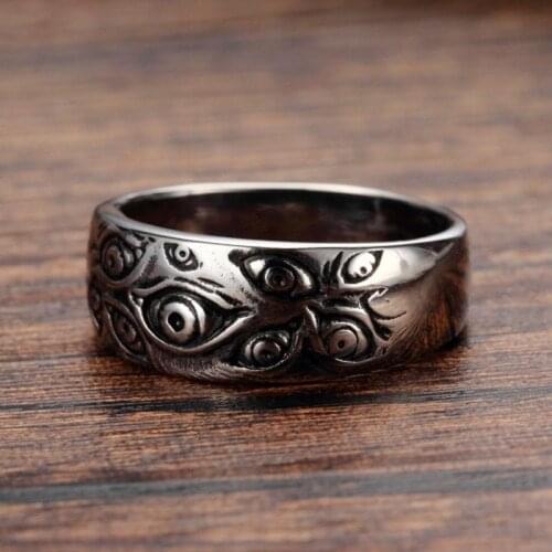 Vintage Hip Hop Rock Culture Ring Punk Carved Eyes Mens Ring Finger Jewelry Unisex Women Male Party Metal Rings Accessories