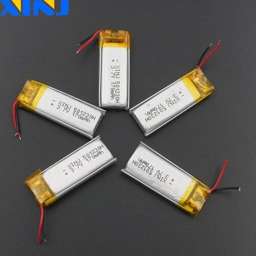 XINJ 5pcs 3.7V 170 mAh Li Polymer Lipo Battery Cell 501230 For Mp3 Bluetooth Earphone Speaker TV Box Wireless Earphon