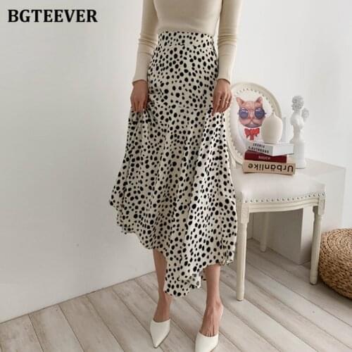 BGTEEVER Spring Polka Dots Print Women Midi Skirts Elastic High Waist Loose Female A-line Skirts 2021 Summer Chic Long Skirts