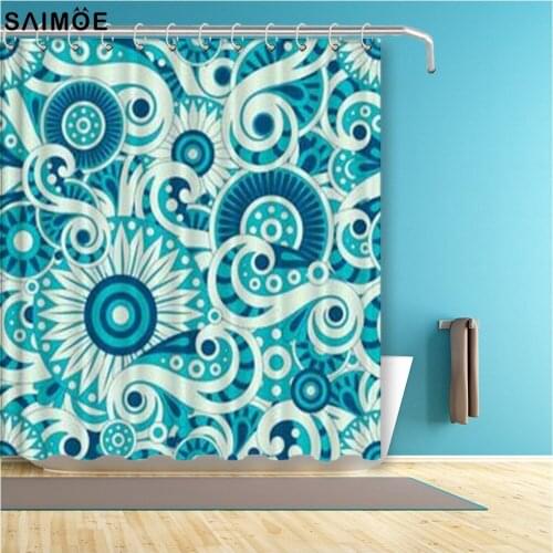 Steampunk Style Bathroom Curtain Blue Floral Waterproof Shower Curtain Polyester Fabric Bath Home Decor Bathing Cover Screen Set